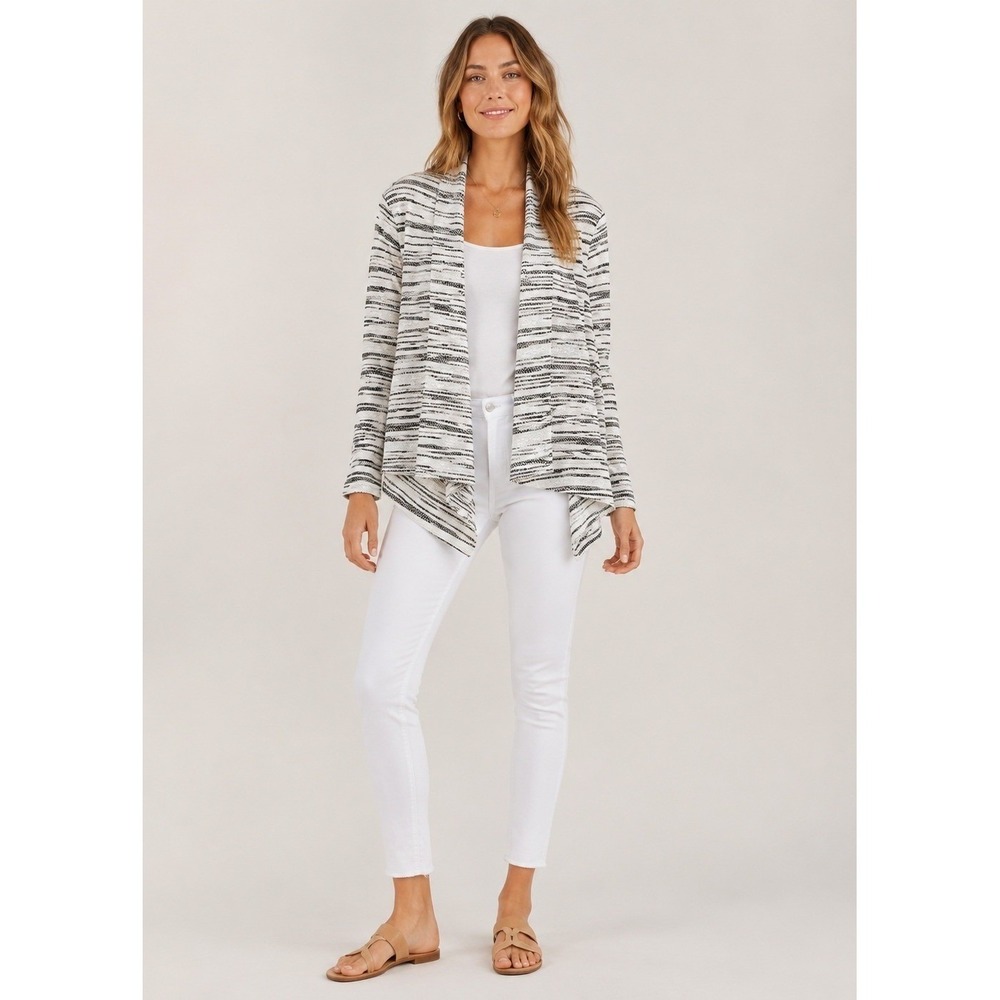 Lou & Grey Open Front Cardigan Sweater Womens XS Cream Knit Pockets